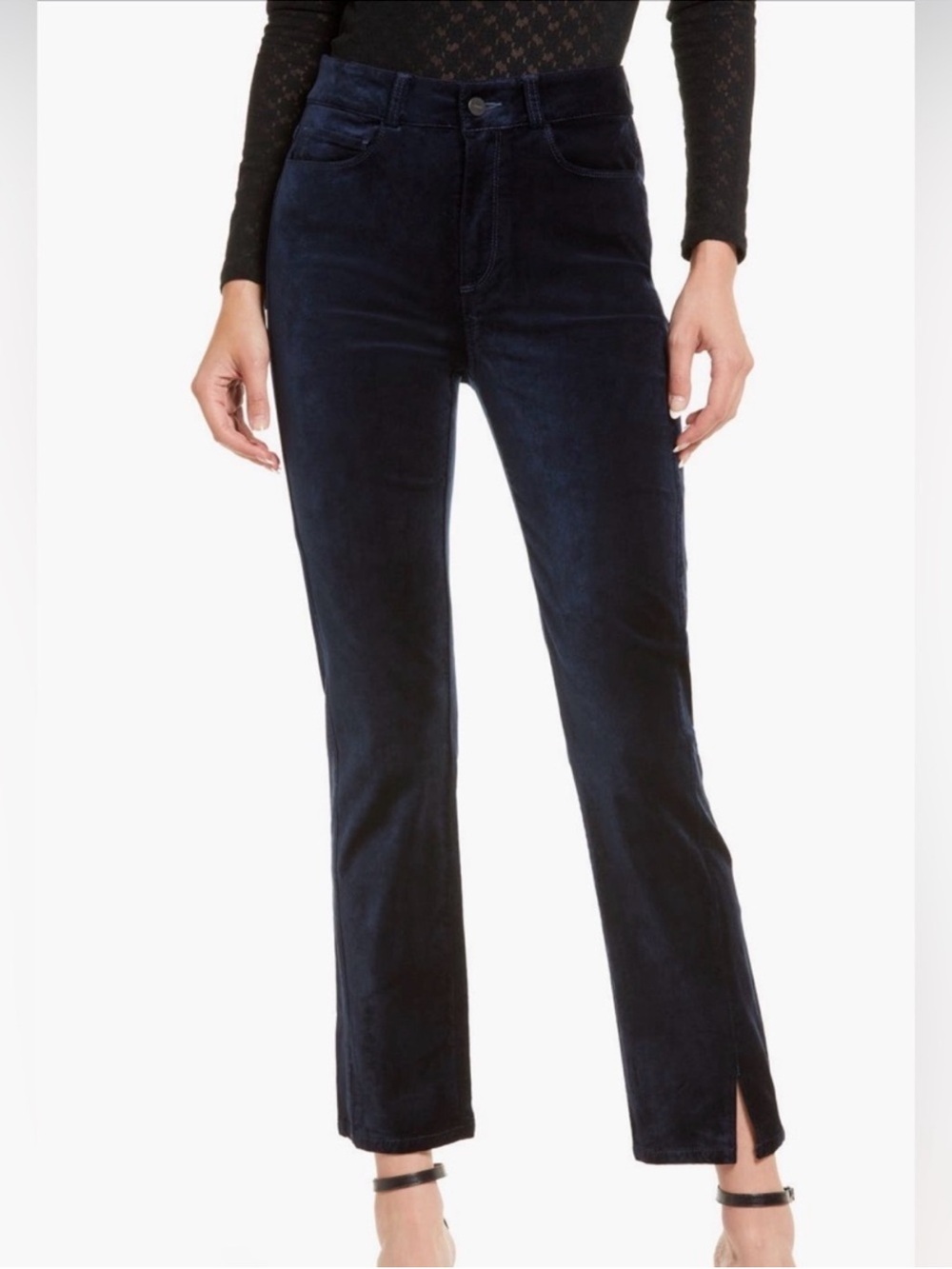 Paige Women’s Cindy Twisted Seam Slit Velvet Pants Navy Blue Size 29